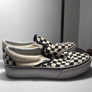 Black and white checkers platform vans